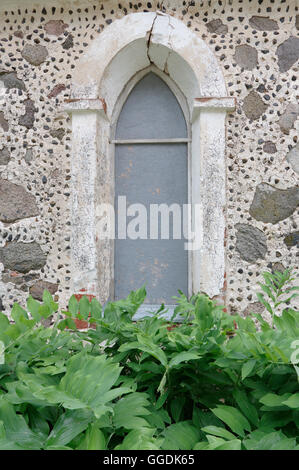 Window. Rujiena St. Bartholomew`s Church was built approximately 1259-1263. Rujiena, Vidzeme. Latvia Stock Photo